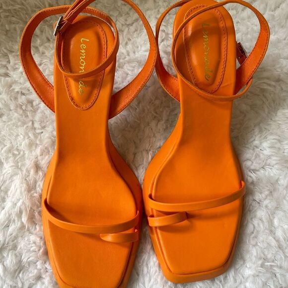 Lemonade Cicely Orange platform square toe strap ankle strap sandals size 10 - Picture 6 of 10